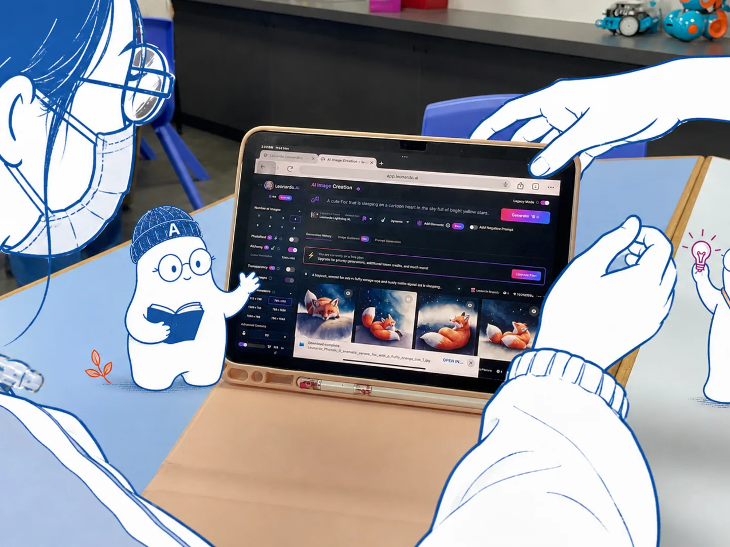 課堂現場：學生使用 iPad 操作 AI 繪圖工具