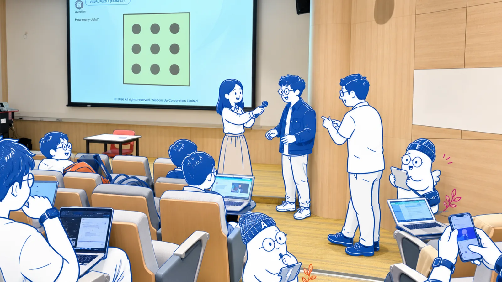 工作坊現場：導師向現場參加者講解 AI 應用，座位上的參加者一同參與